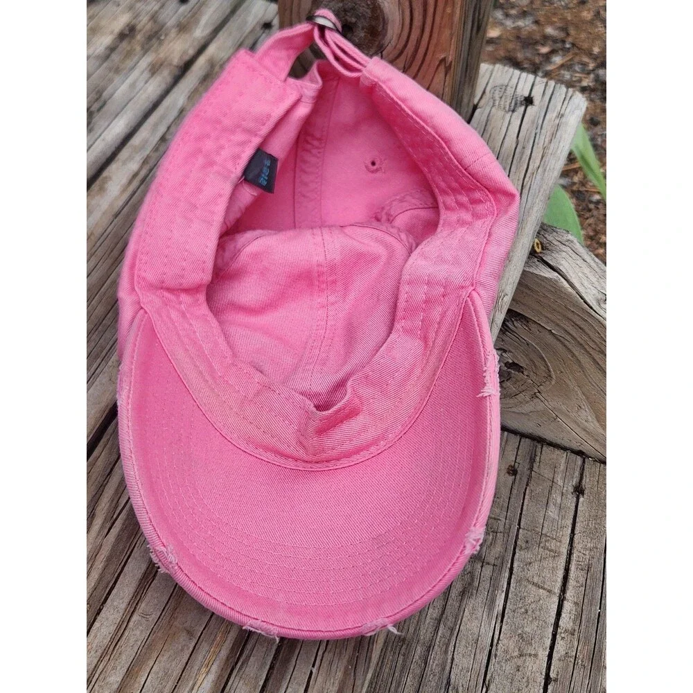 Knuckles Up Side X Side Pink Distressed Hat. Adjustable Baseball SxS Ball Cap